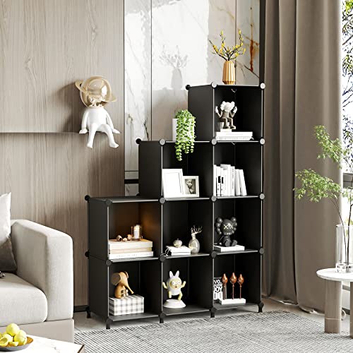 Awtatos Cube Storage Organizer Modular Storage Cubes Bookshelf Stackable Closet Storage Shelves Diy Plastic 9 Cube Organizer Shelving, Ideal Storage Solution For Bedroom, Home Office, Black #TOP1