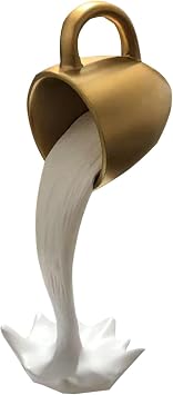 Floating Coffee Cup 8.5H Resin Magic Spilling Milk Cup Sculpture Art Decoration for Home BarGold