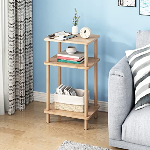 Exilot Solid Wood Side Table, 3-Tier End Table With Storage Shelves, Tall Nightstand Bedside Table For Living Room Bedroom Office No-Tool Assembly. #TOP1