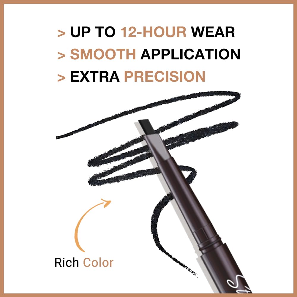 Eye Brow Pencils for Women, Dual-Sided Triangle 5 Pcs Retractable Fine Tip Mechanical Pencil,Draws Tiny Brow Hairs, Defines, Fills Brows, Shapes, Contours, Combs, Waterproof (5Pcs-Brown-Triangle)(2*Black+Grey+2*Light Brown)