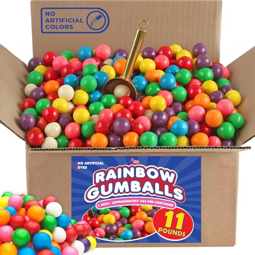 Bulk Rainbow Gumballs – 11 lb, Approx. 470 Pcs. Naturally Colored Gumballs with No Artificial Dyes – Perfect for Office Candy Bowls, Breakrooms, Vending Machines & Party Buffets