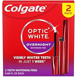 Colgate Optic White Overnight Teeth Whitening Pen, 2 Pack, 0.8 oz | 70 Total Treatments, Teeth Whitening for Sensitive Teeth, Visibly Whiter Teeth in Just 1 Week, Enamel Safe, Vegan