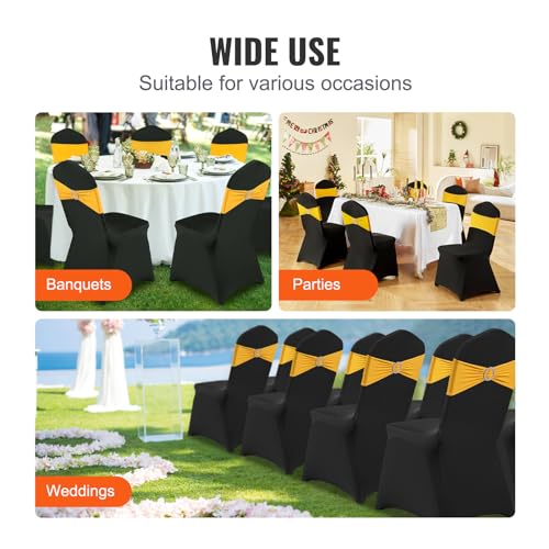 Image of VEVOR 30 Pcs Flat-Front Chair Covers Polyester Spandex Chair Cover Stretch Slipcovers, Wedding, Holiday, Banquet, Party, Celebration, Dining, Black