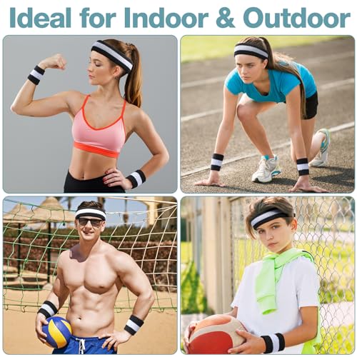 Image of Eurzom 36 Pcs Neon Sports Sweatbands Set Include 12 Striped Sweat Absorbing Headbands 24 Wristbands Athletic for Men Women Basketball Tennis Running Glow Party