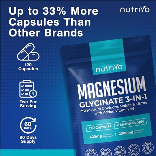 Magnesium Glycinate 3-in-1 Complex 2000mg | Magnesium Glycinate, Malate & Citrate with Vitamin B6 | 120 Capsules - 2 Months Supply | High Absorption | No Fillers or Binders | 3rd Party Tested - Image 2