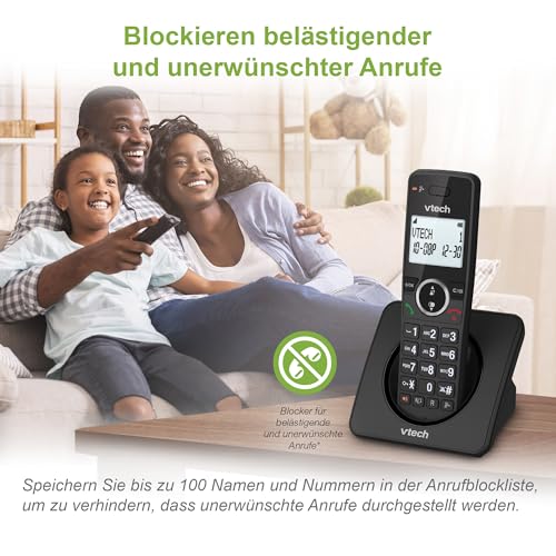 VTech ES2001 DECT Telefon Schnurlos 2 Mobilteile mit Anrufsperre, Lautstärkeregelung, Anrufer-ID/Anklopfen, 18 Stunden Gesprächszeit, Kurzwahl, hintergrundbeleuchtetes Display & Tastatur, ECO-Modus