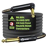 AA AUDIO ACCESSORY Pro Series Guitar Cable 10 ft, Gold-Plated Neutrik REAN Connector, 18 AWG 99.99% OFC, Nylon Braided Straight to Right Angle 1/4 Inch Instrument Cable for Fender Ernie Ball Mogami