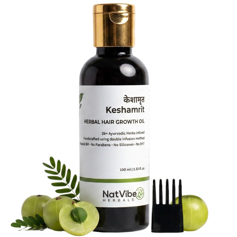 Keshamrit Hair Growth Oil for Men & Women | Daily Use Hair Nourishing Oil for Hair Fall Care & Healthy Looking Hair | With 26+ Ayurvedic Herbs | Non Sticky Hair Oil | 100ml-image-26