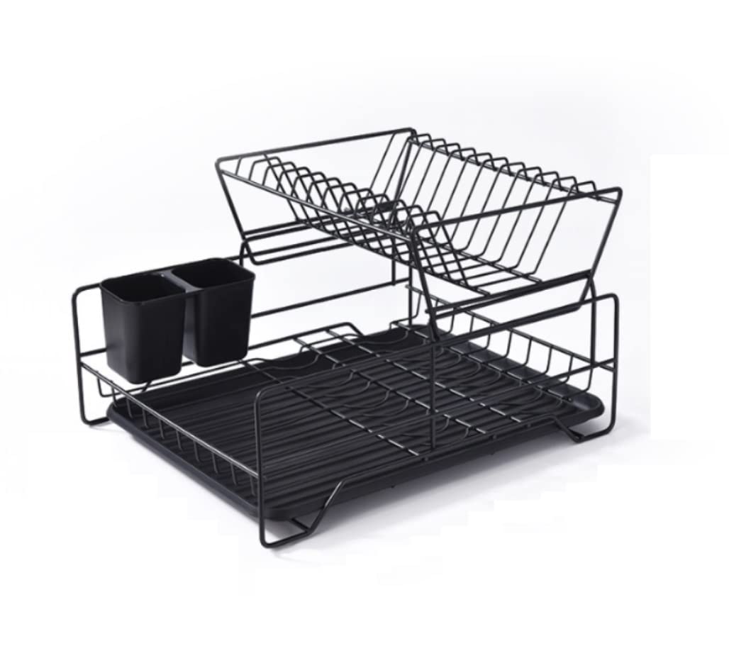 AZHKJKZH Dish Rack Dish Rack Set 2-Tier Kitchen Organizer Storage Frame Steel Drain Bowl Shelf Draining Metal Cutlery Basket For Small Kitchen(A)
