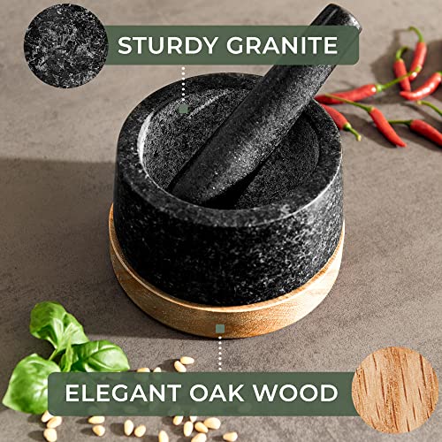 WALDWERK Mortar and Pestle - Mortar and Pestle Set with Anti-Scratch Oak Wood Base - Mortar with Extra Large Pestle Made of Natural Granite - Large Mortar and Pestle - Ideal for Guacamole - Image 6