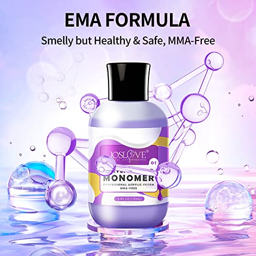 Joslove Monomer Acrylic Nail Liquid Monomer Acrylic Liquid Monomer For Acrylic Nail Kit Acrylic Powder Professional Acrylic Nail System Nail Extension Mma-Free (Monomer 5Oz & Acrylic Nail Brush) #TOP1