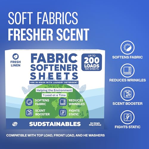 Sudstainables Fabric Softener Sheets for Washer - Fresh Scents, Natural & Eco-Friendly Laundry Softener Sheets, Hypoallergenic Washing Machine Sheets Softener Strips - Thumbnail 2