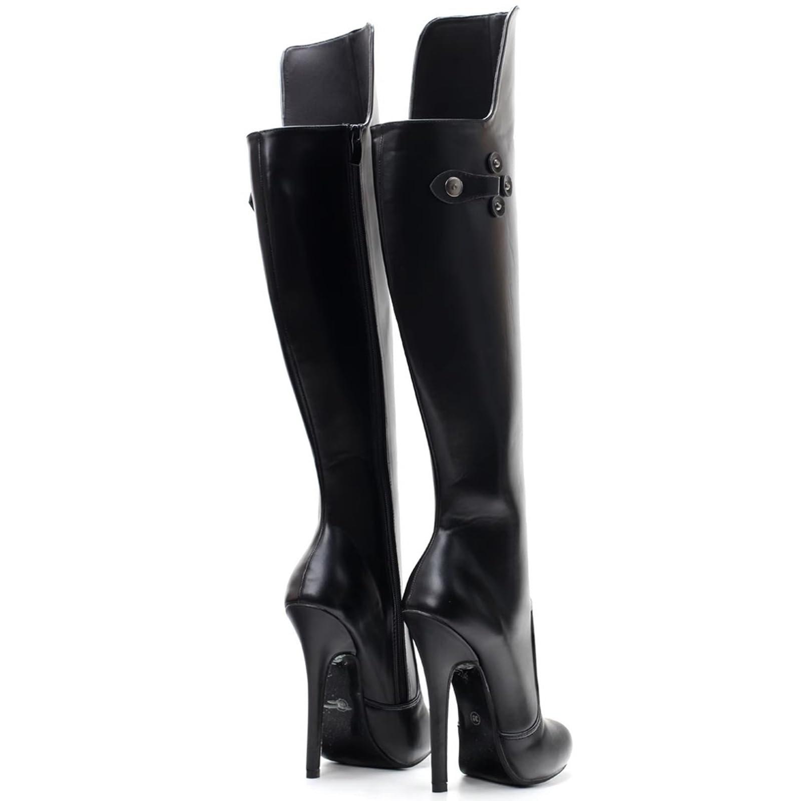 Kniehohe Stiefel mit runder Zehenpartie und weitem Schaft, Reißverschluss für Damen und Herren | für Pole Dance, Cosplay, Crossdressing | 14 cm Stilettoabsatz