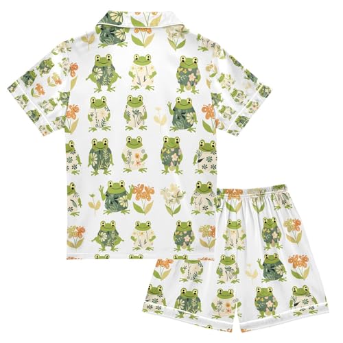 senya Flower Cute Frog Satin Summer Pajama Sets Silk Short Sleeve Button Down Sleepwear2