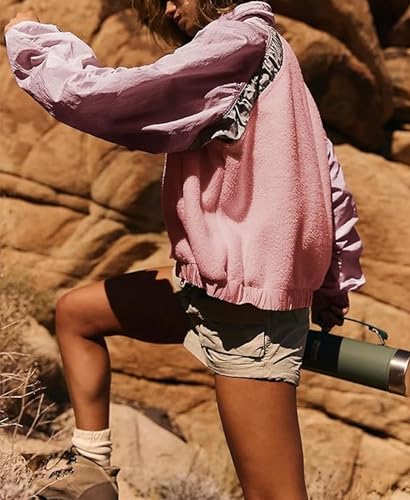 Aimiray Women's Winter Fleece Jackets Zip Up Oversized Sherpa Coats Fuzzy Patch Outerwear with Pockets3