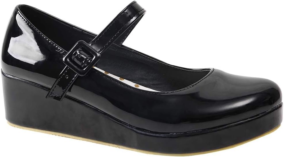 Parisuit Womens Mary Jane Wedge Platform Shoes Patent Leather Ankle Strap Pumps Sweet Shoes