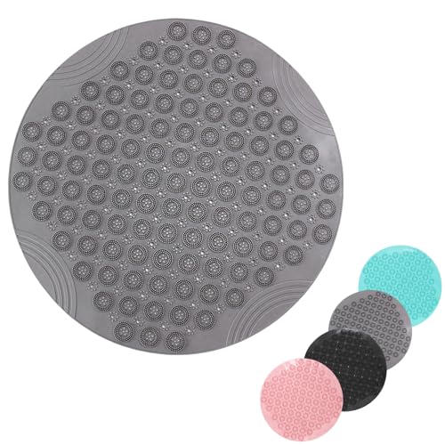Tappetino da bagno per doccia, anti muffa, tappetino da bagno antiscivolo per vasca, tappetini da doccia con ventose, fori di scarico, lavabile in lavatrice, vasca (Grigio, Cerchio 55 * 55 cm)