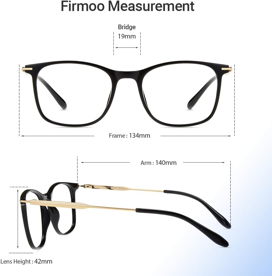Firmoo Blue Light Blocking Glasses,Anti Eye Strain Anti Headache UV Cut, Square Computer Reading Glasses Women and Men Black Gold 0.0 x