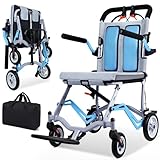 Ultra Lightweight Folding Wheelchair for Adults, Honeycomb Tires Transport Wheelchairs, Foldable Portable Travel Wheelchairs for Adults and Seniors Support 220lbs, Airline Approved