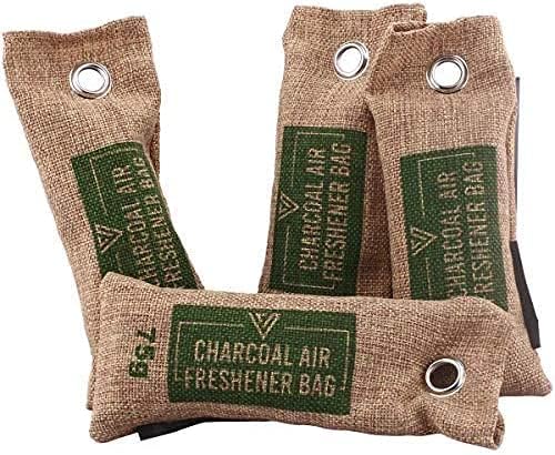 Vitchelo Bamboo Charcoal Air Purifying Bag (4 x 75g), Charcoal Bags Odor Absorber, Car Air freshener Bag, Activated Bamboo Deodorizer Moisture Absorber, Odor Eliminator for Home, Closet, Pet (Brown)