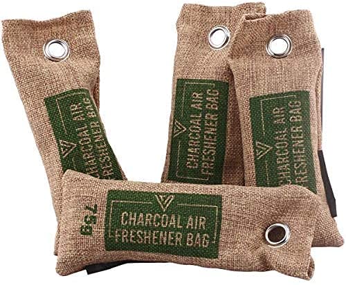 Vitchelo Bamboo Charcoal Air Purifying Bag (4 x 75g), Charcoal Bags Odor Absorber, Car Air freshener Bag, Activated Bamboo Deodorizer Moisture Absorber, Odor Eliminator for Home, Closet, Pet (Brown)