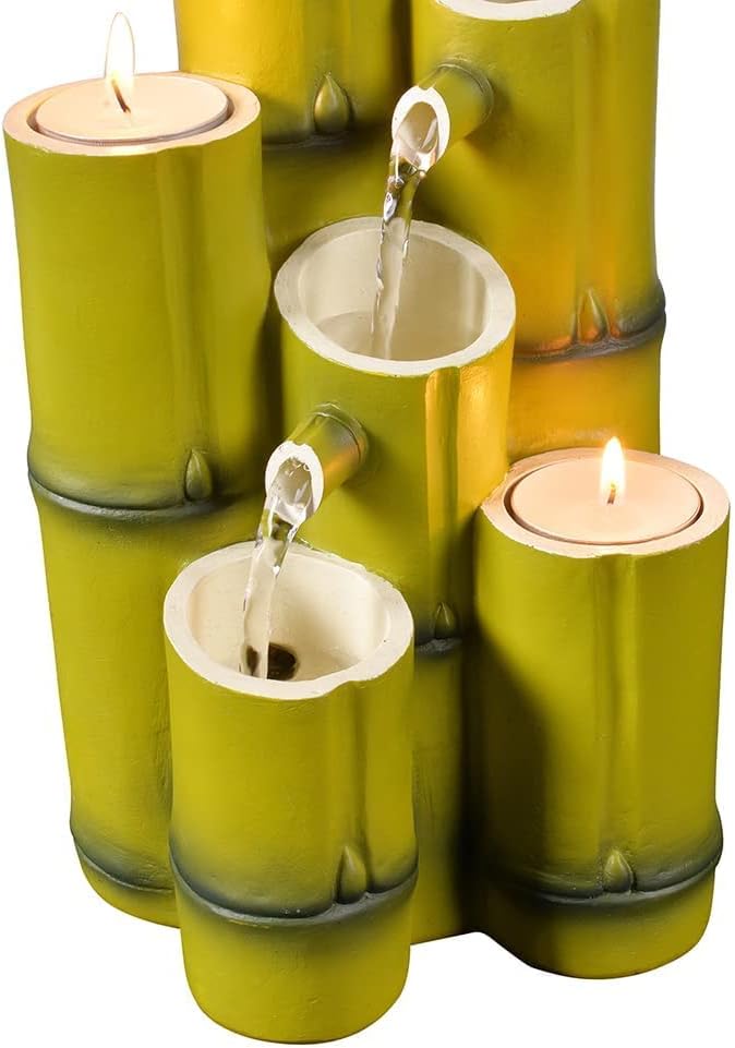 GOSSI Tiered Bamboo Appearance Column Tabletop Fountain Combo - Yellow & Green : Home & Kitchen