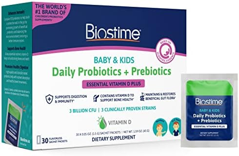 Biostime Infant Baby Probiotic & Prebiotic with Vitamin D | Baby Probiotic Powder | Kids Immune Support | Constipation Relief for Babies * | Supports Digestion, Gas Relief | 30 Single Packets