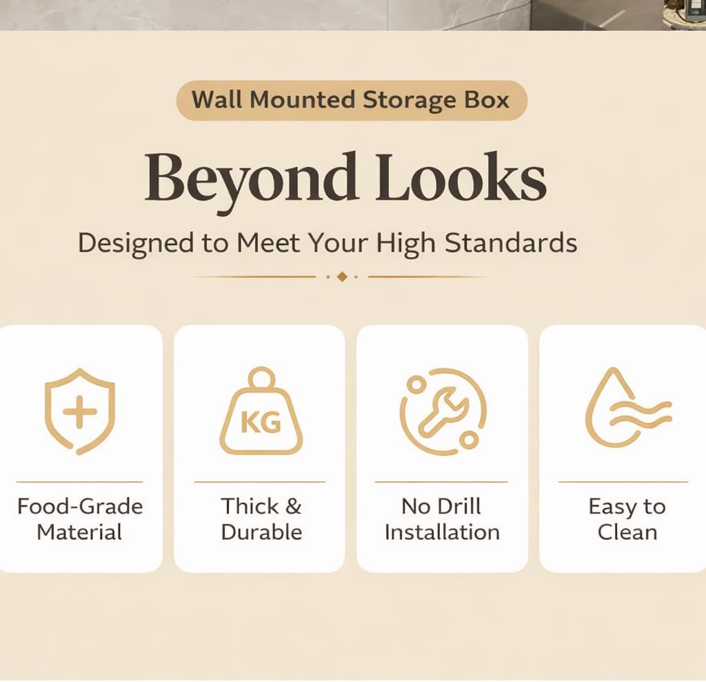 No-Drill Bathroom Suction Storage Box, Removable No Drill Bathroom Suction Storage Box with Drain Holes, Shower Caddy Suction Cup, Large Capacity & Strong Load-Bearing (White+Gold)