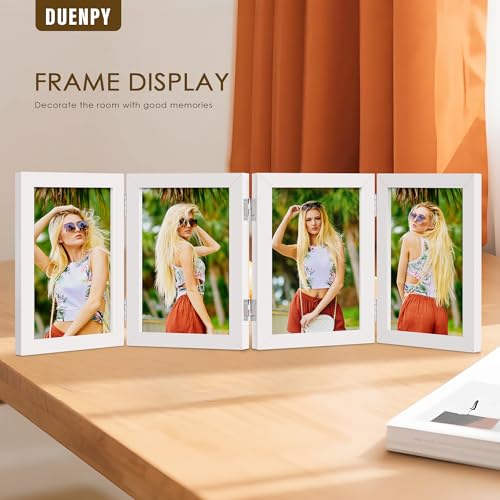 Image of DUENPY 4 Folding 5x7 Accordion Wood Frame Plexiglass White | Constructed With Engineered Wood And Plexiglass, Elegant Ornament For Desktop Photo Display