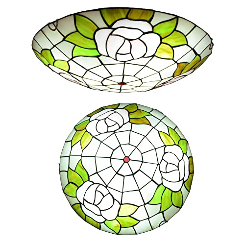 Lámpara de araña empotrada estilo Tiffany LED de 30,5 cm, 40,6 cm y 50,8 cm, con vitrales para sala de estar, dormitorio, comedor, cocina, pasillo, lámpara vintage E27, elegante decoración del hogar