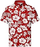 V VALANCH Mens Polo Shirts Short Sleeve Moisture Wicking Golf Tennis Polo Casual Shirts Red Flower 3XL