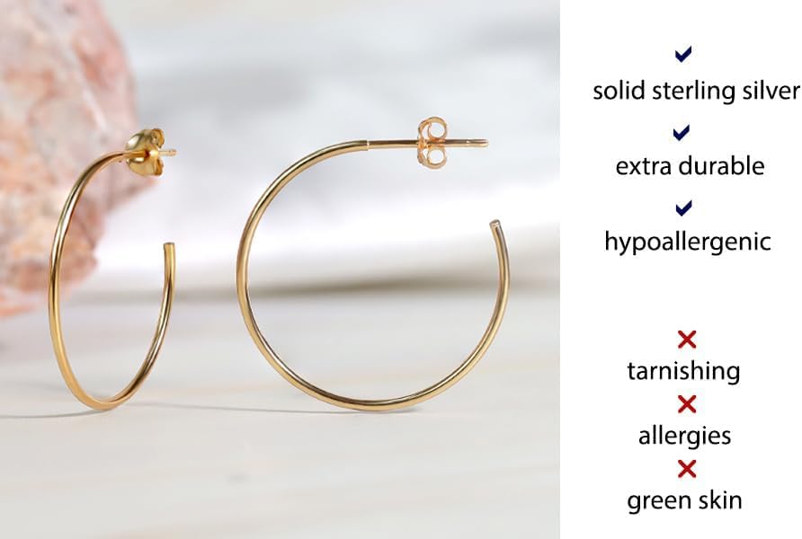 Hoops & Loops 925 Sterling Silver Open 1.5mm Thin Polished Round C-Hoop Earrings | Silver, Yellow, Rose Gold Flashed Sterling Silver 15mm 20mm 25mm 35mm 45mm - Image 3