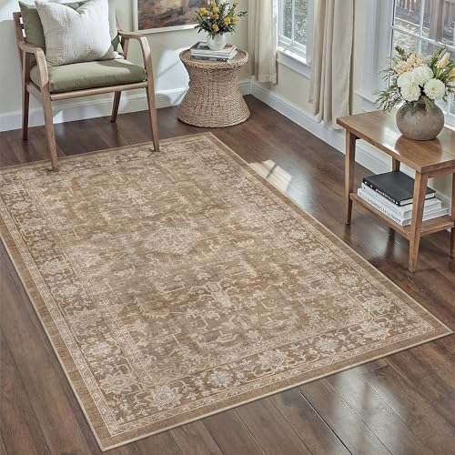 Braun Teppich Wohnzimmer 120x170cm Waschbarer Vintage Tepiche for Living Room kurzflor rutschfest Weich Böhmischen Retro Carpet für Küchen Esszimme