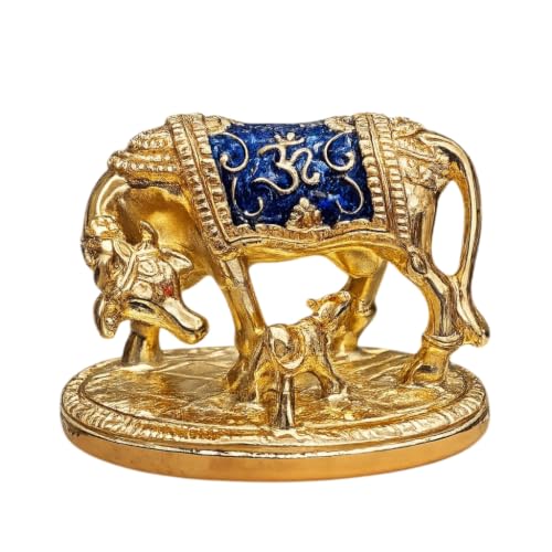 Image of Sai Amrut Handicraft Decorative Polystone Cow and Calf Big Statue /Idol for Gift Home Decor 8 inch (Golden)