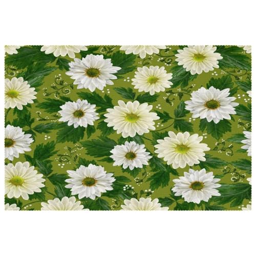 Set de table motif fleurs chrysanthème blanc résistant chaleur table à manger - 2
