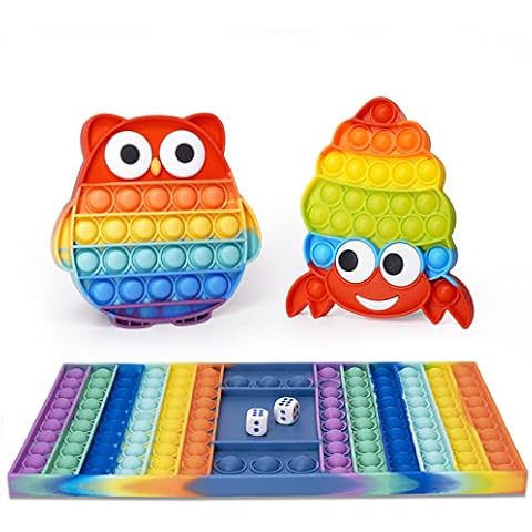 Feligio 3 Pcs Push Bubble Sensory XXL Spiel Fidget Toy Silikon Eulen und Einsiedlerkrebse Antistress Spielzeug Regenbogen Schachbrett Poppet Sensorik Spielzeug Cover