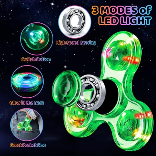 Image of Fidget Spinner 2 Pack, Light up Sensory Fidget Toys Adults Kids 4-8-12 with Autism ADHD, Kids Travel Toys Anxiety Stress Relief Teen Boy Gifts, Classroom Prizes Glow Birthday Party Graduation Gifts