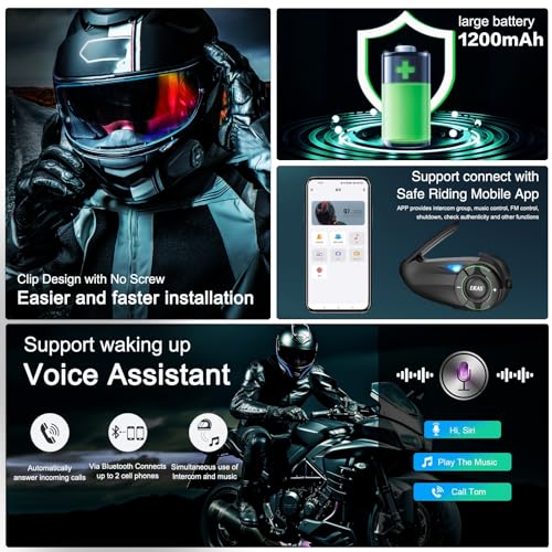 EJEAS Q8 Motorcycle Helmet Bluetooth Intercom, New Mesh 3.0 Group Intercom System with Music Sharing and Channel Switching for 6 Riders Talking at The Same Time (2 Pack) by EJEAS - Image 6
