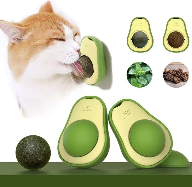 Catnip Ball Toy for Cats Interactive Cat Toy Rotating Paw Catnip Ball Kitten Pet Self-Healing Cleaning Teeth Chew Toys Cat Wall Treats for Cats Lick (Avocado)