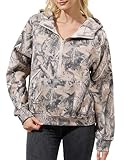Ziesexy Camo Hoodies Half Zip Pullover Women Maple Leaf Print Loose Hooded Pullover Camo Sweatshirt With Pocket