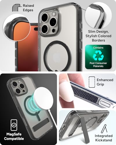 Image of ZAGG Santa Cruz Snap with Kickstand Case for iPhone 16 Pro Max - MagSafe Compatible, 13ft Military-Grade Drop Protection, Reinforced with Graphene, Clear Case with Vibrant Color Accents, Black