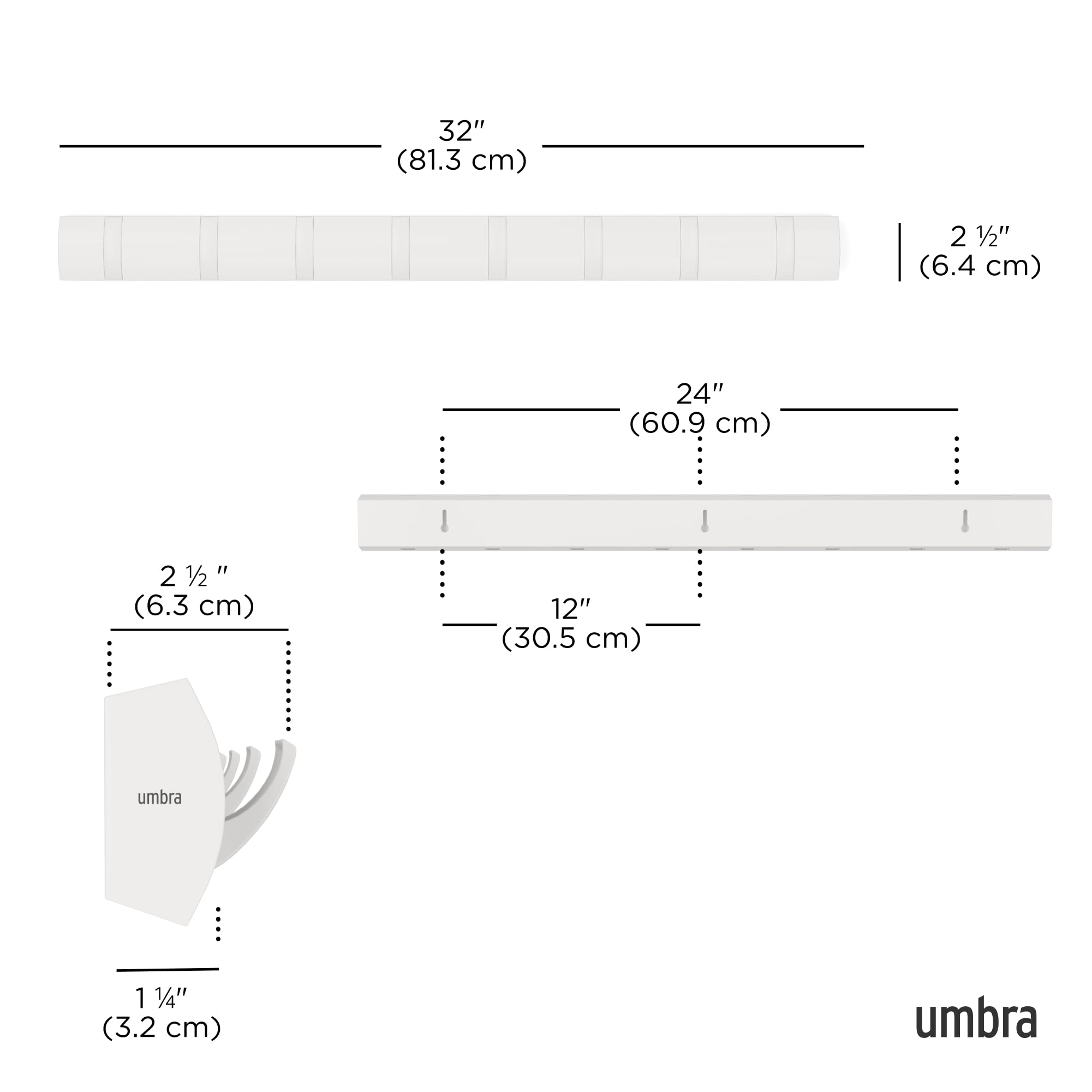 Umbra Flip Wandgarderobe aus Holz mit 8 Haken – Weiss/Weiss
