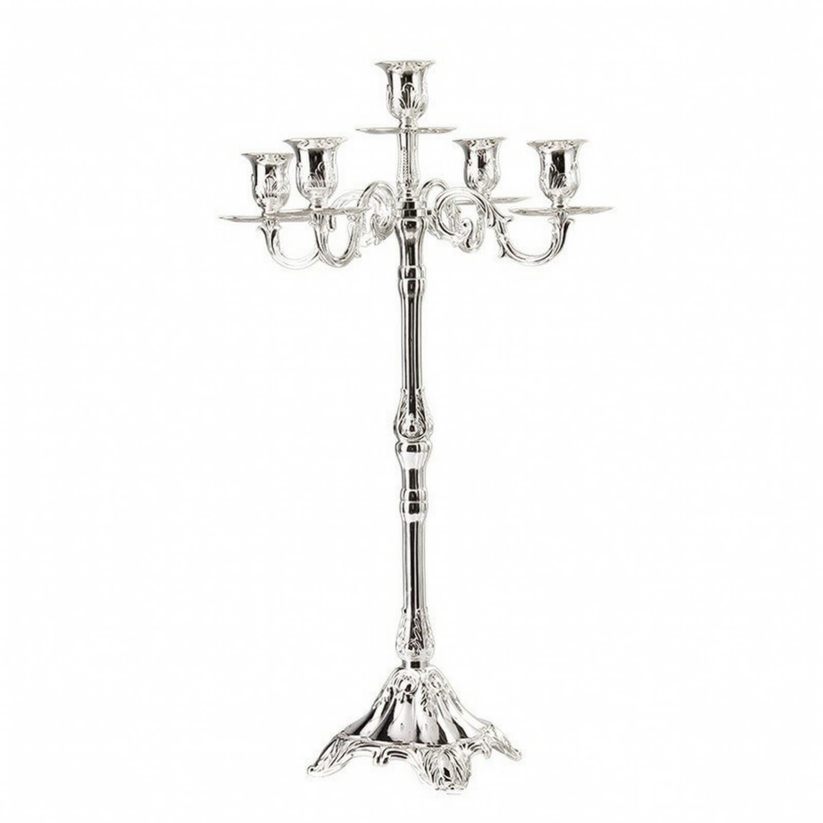 Candelabro a Cinque Braccia da Terra, Argento, 65 Cm