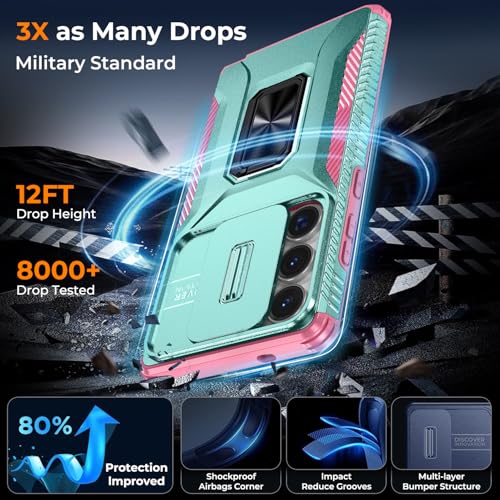 HakkTaoo Case for Samsung Galaxy S25 Ultra with Slide Camera Cover+Screen Protector(2 Packs), Military Grade Shockproof Protective Cover, Rotated Ring Kickstand(A - Celadon+Pink) by HakkTaoo - Used condition - Image 4
