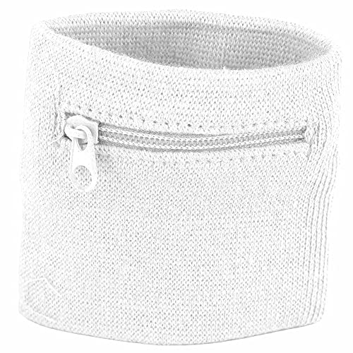 Wrist Wallet with Zipper, Sports Wristband Zipper, Sweatband Wrist Wallet Key Pocket for Women Men Running Cycling Jogging and Other Sports (White)