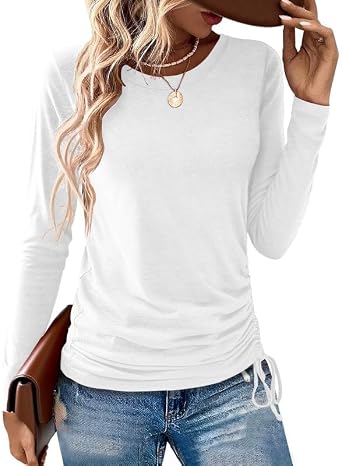 Womens Long Sleeve Shirts Crewneck Tops Loose Fit Stretch Casual Workout Basic Fall T-Shirts 2025