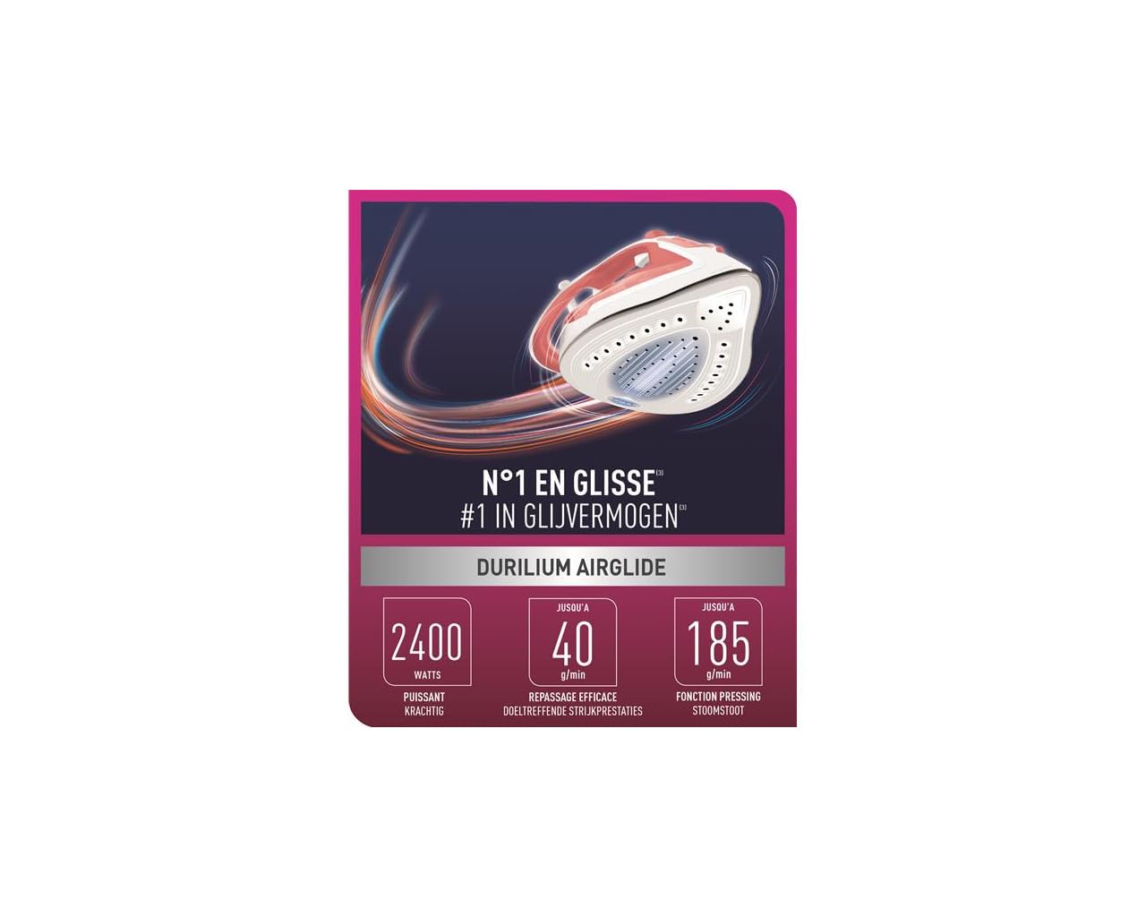 Calor FV5705C0 – Fer à Repasser EasyGliss Plus – 2400 W – Technologie Durilium Airglide – Vapeur Automatique – Défroissage Vertical – Réservoir XL – Anti-Goutte – Fabriqué en France