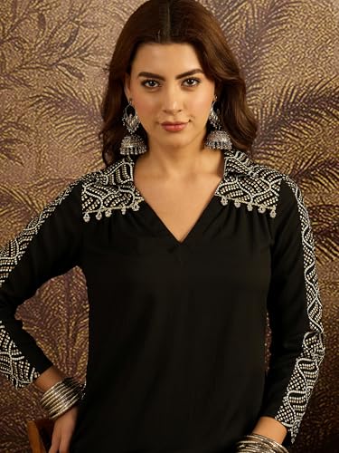 Image of Stylum Women's Solid Crepe A-Line Kurta Pant Set