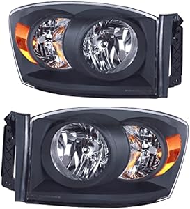 OEDRO Headlight Assembly Replacement for 2007 2008 Dodge Ram 1500/07-09 Ram 2500 3500, Headlamp with Amber Reflector, Black Housing Clear Lens