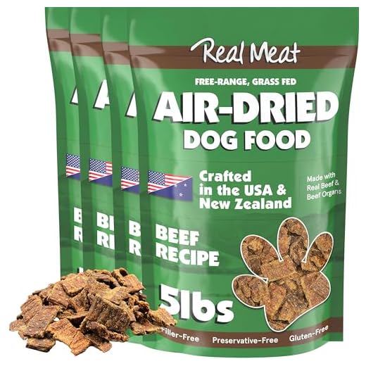Real Meat Air Dried Dog Food w/ Real Beef - Four 5lb Bags of USA-Crafted Grain-Free Real Meat Dog Food Sourced from Hormone-Free, Grass-Fed Beef - Digestible, Natural, High Protein